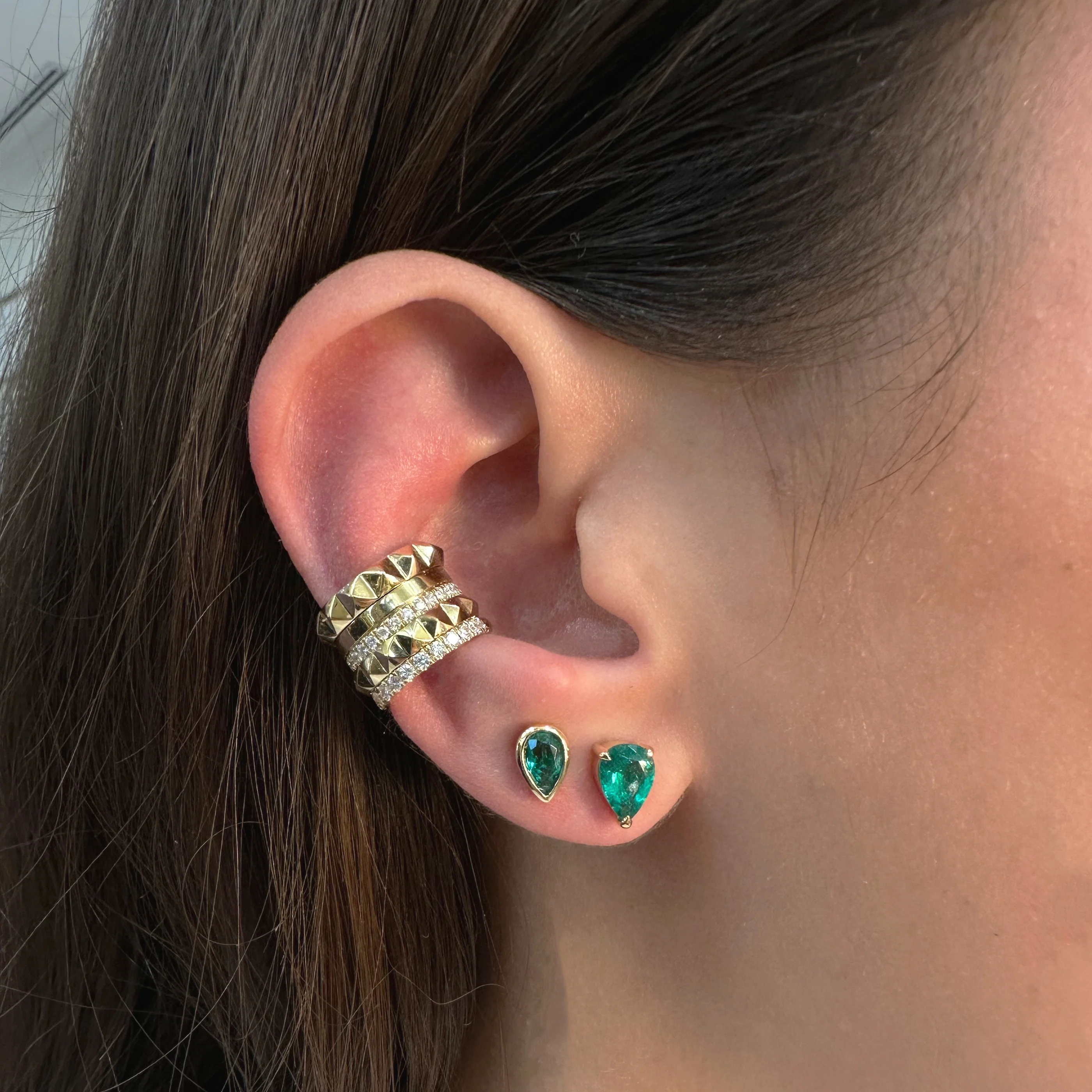 Riviera Pear Cut Emerald Gemstone Studs | 18K Yellow Gold - Image 3