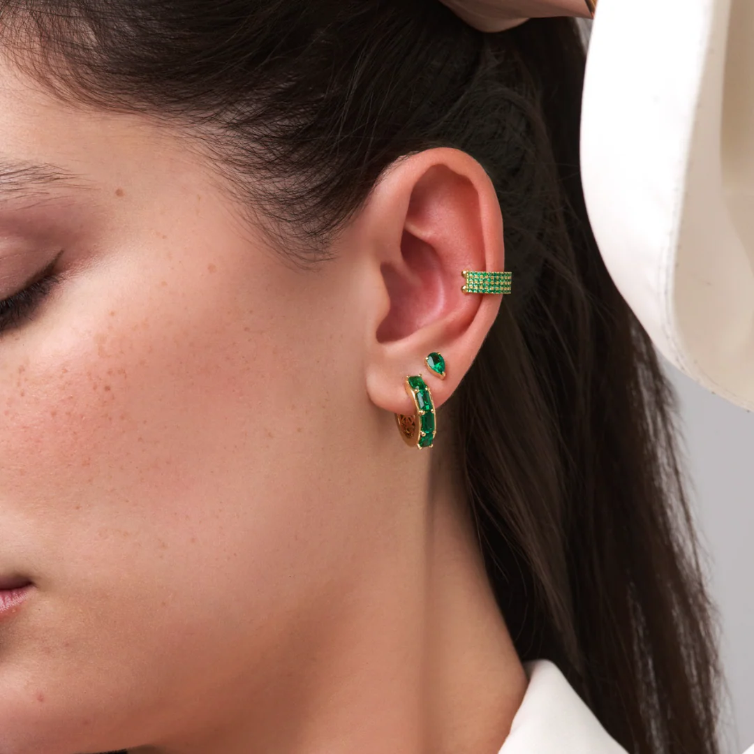 Riviera Pear Cut Emerald Gemstone Studs | 18K Yellow Gold - Image 4