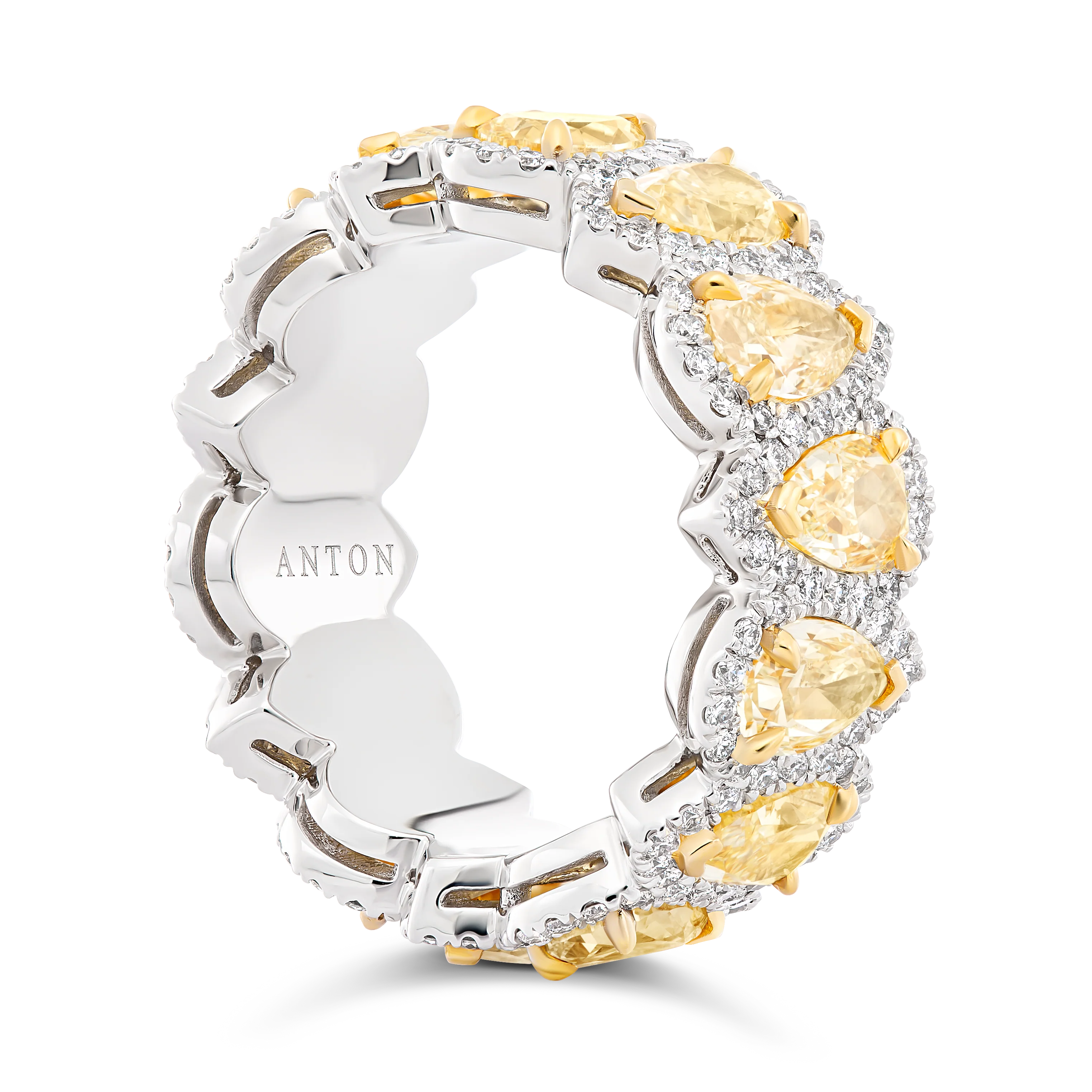 Riviera Pear Shaped Fancy Yellow Diamond Halo Eternity Ring | 18K White Gold - Image 3