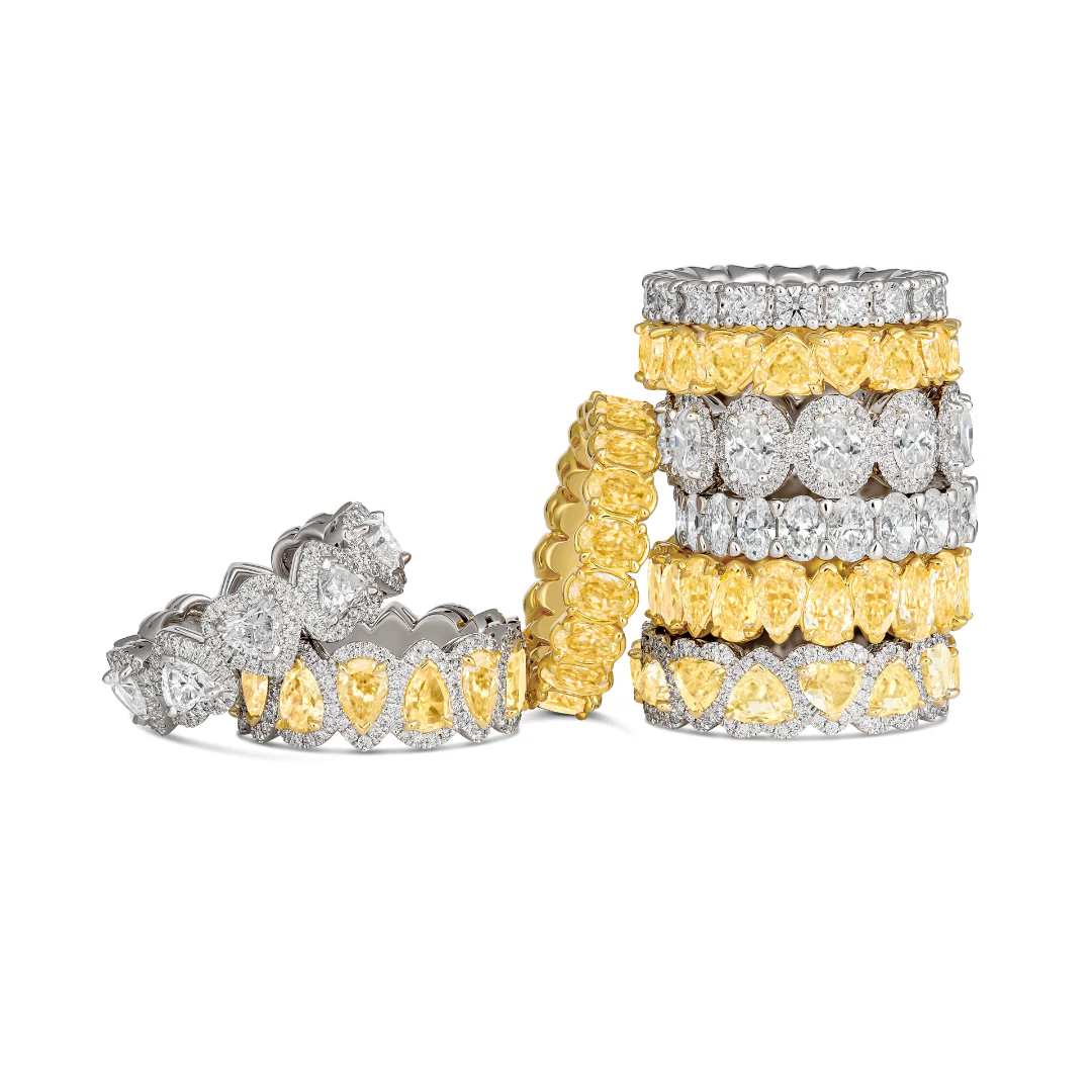 Riviera Pear Shaped Fancy Yellow Diamond Halo Eternity Ring | 18K White Gold - Image 4