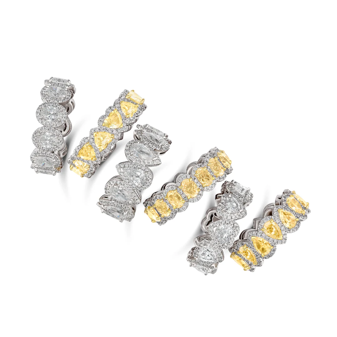 Riviera Pear Shaped Fancy Yellow Diamond Halo Eternity Ring | 18K White Gold - Image 5