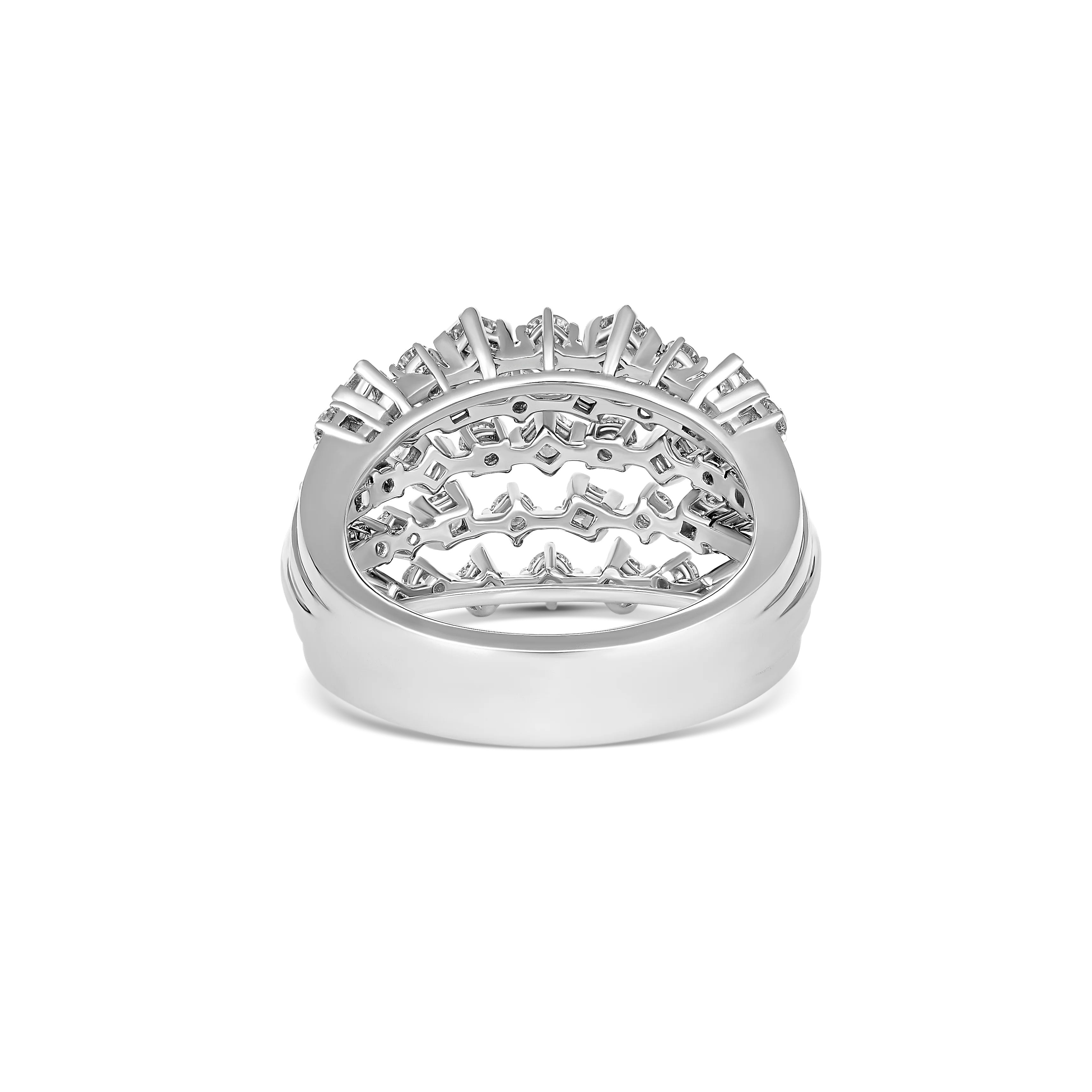 Riviera Princess And Brilliant Cut Diamond Multi-Row Ring | 18K White Gold - Image 3